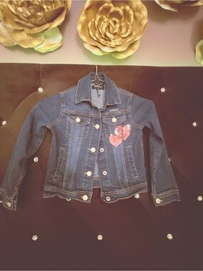 DKNY Dark Blue Denim Jacket with Pink Sequin Heart